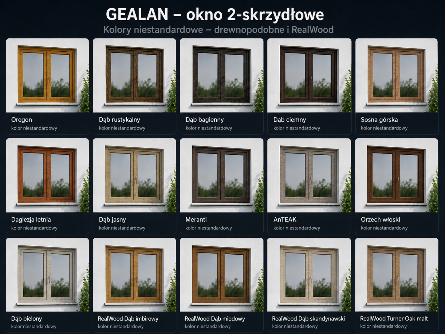 GEALAN — plansza kolorów drewnopodobnych i RealWood